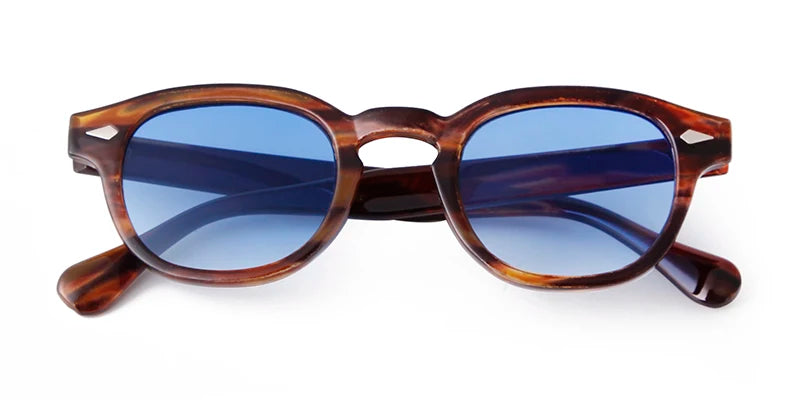 Vintage Tortoise Shell Round Sunglasses Women Men 2024 Brand Design Retro Rivet Yellow Blue Lens Square Sun Glasses Female UV400