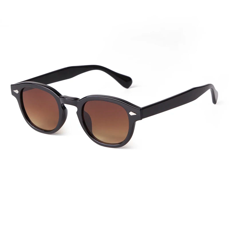 Vintage Tortoise Shell Round Sunglasses Women Men 2024 Brand Design Retro Rivet Yellow Blue Lens Square Sun Glasses Female UV400