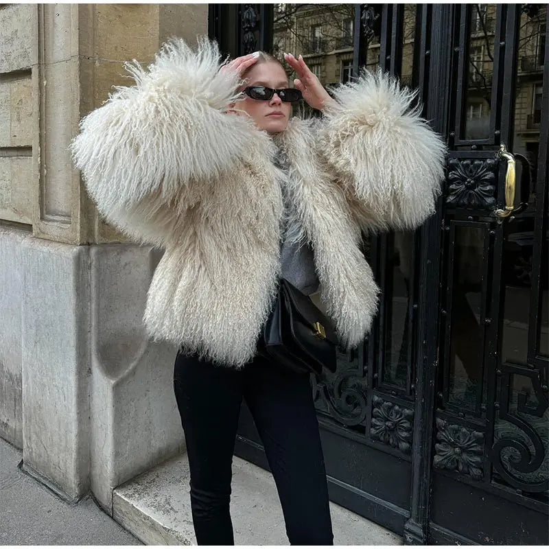 Luxury Winter Loose Women's Thick Fluffy Faux Fur Coats Fashion Solid Cropped Oversized Warm Jacket 2024 New Lady Chic Outerwear