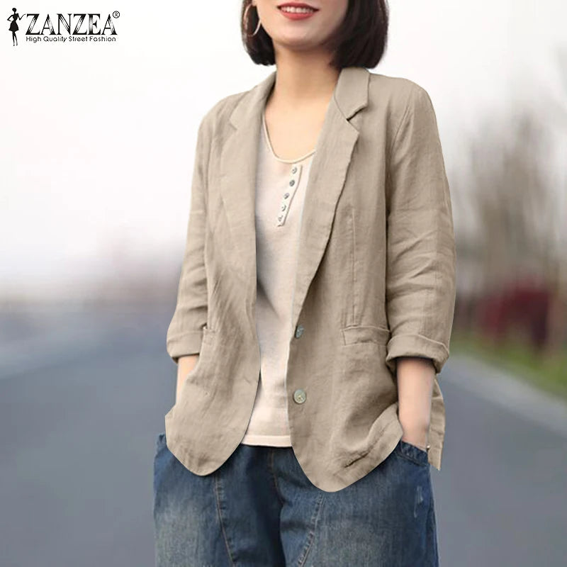 ZANZEA Fashion OL Work Blazer Long Sleeve Lapel Neck Shirt Woman Elegant Solid Color Outwear Female Vintage Button Jackets 2023