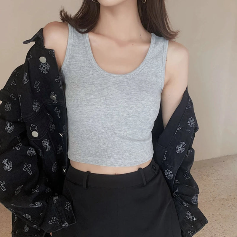 Summer Crop Sexy Tops Women 2022 Women Y2k Aesthetic Clothes Sleeveless Short Vests White Black Grey Korean Harajuku Tank Top