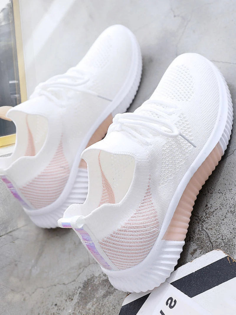 Women Shoes 2022 Spring White New Breathable Sports Mesh Versatile Summer  Hollow Walking Flying Woven No-slip Ladies Sneakers