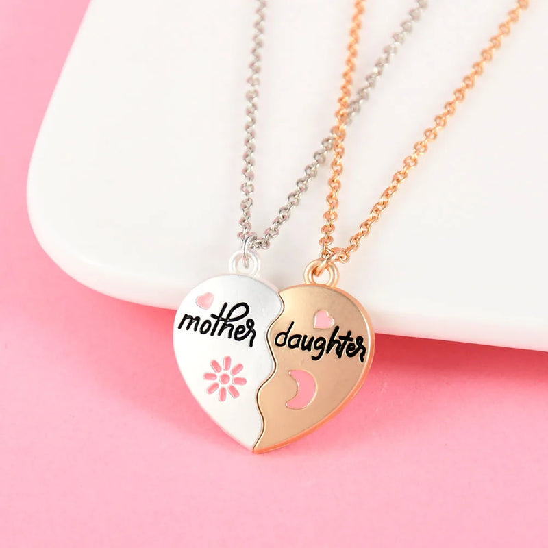 Lovecryst 2Pcs/set Heart-shaped Letter Mother and Son or Daughter Mother's Day Necklace for Love Parent Child Jewelry Gifts