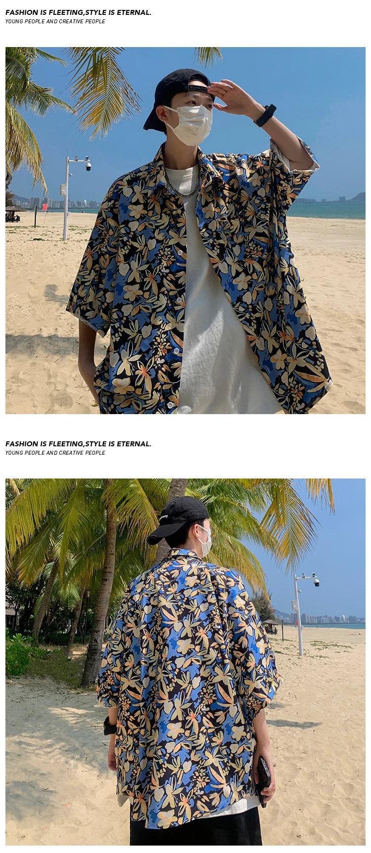 Hawaiian Flower Shirt Men's Graffiti Printed Short Sleeve Shirt Trendy American Cuban Collar Beach Shirt Couple's Clothing