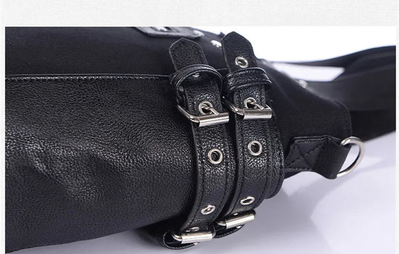 Gothic Canvas Handcuff Charm Punk Handbag Shoulder bag Fashion Women Lady Girls Messenger Shoulder Strap Bag Black Cotton