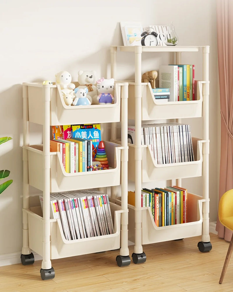 Trolley Bookshelf Portable Creative Kitchen Storage Rack Living Room Mobile Display Cabinet Corner Movable Bookshelf With Wheels