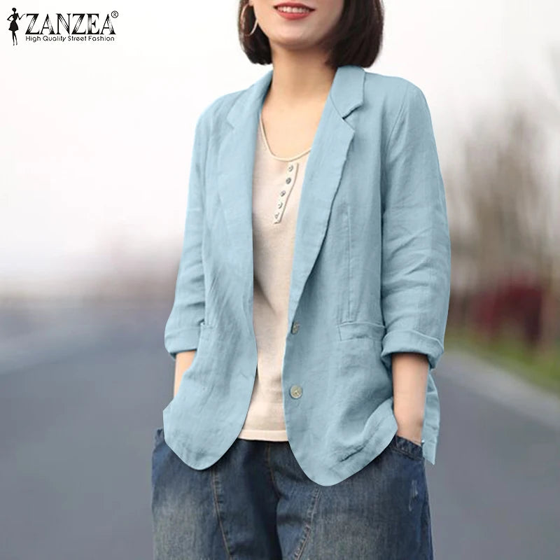 ZANZEA Fashion OL Work Blazer Long Sleeve Lapel Neck Shirt Woman Elegant Solid Color Outwear Female Vintage Button Jackets 2023