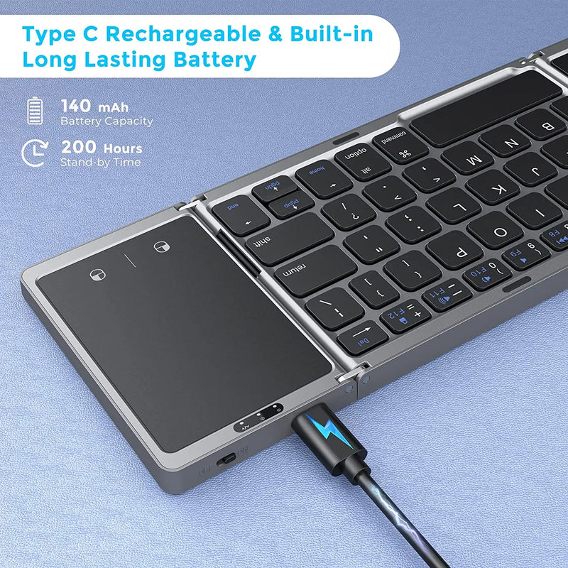 Seenda Foldable Wireless Bluetooth Keyboard Rechargeable Folding Portable Keyboards for PC Mac Smartphone Windows iOS Android