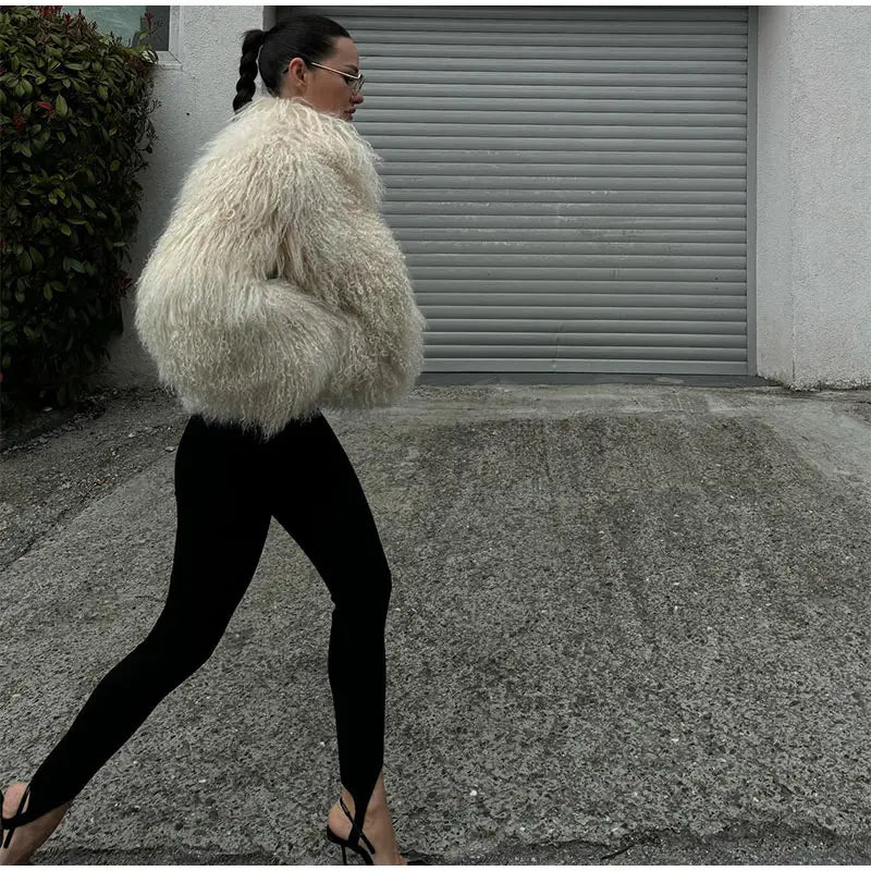 Green Fashion Oversize Plush Fur Coat For Women Elegant Soft Warm Long Sleeves Loose Jackets Winter Chic 2024 Street Outerwear ﻿