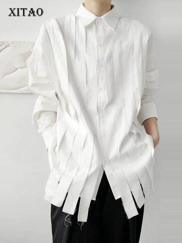 XITAO Tassel White Blouse Fashion New Full Sleeve 2020 Autumn Single Breast Pleated Small Fresh Casual Style Loose Shirt ZP2055