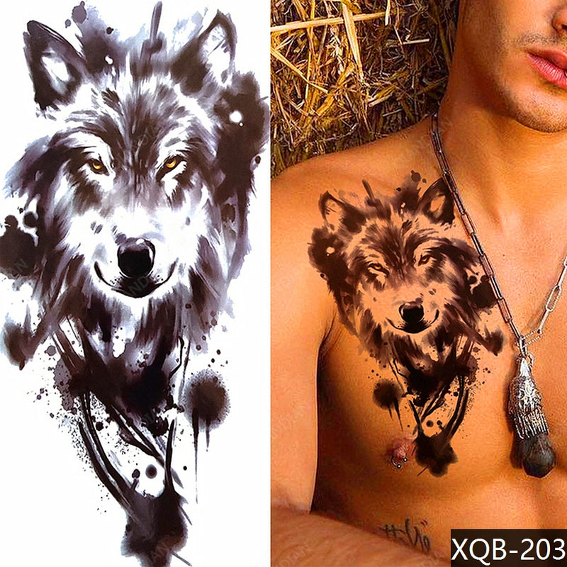 Wolf Men Waterproof Temporary Tattoo Sticker Arm Cool Art Hipster Snake Black Transfer Washable Clock Totem