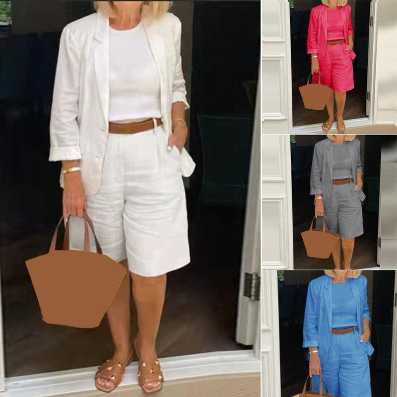 1 Set Blazer Short Sets Half Shorts Solid Color Single Breasted Women's Suit Summer Loose-fitting Buttons Outfit for Office