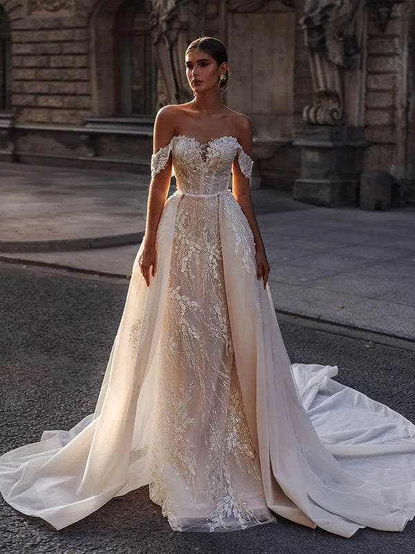 SoDigne Luxury Wedding Gowns Sequin Lace Appliques Ivory Corset Bride Dress With Detachable Train Women 2024 Wedding Dresses