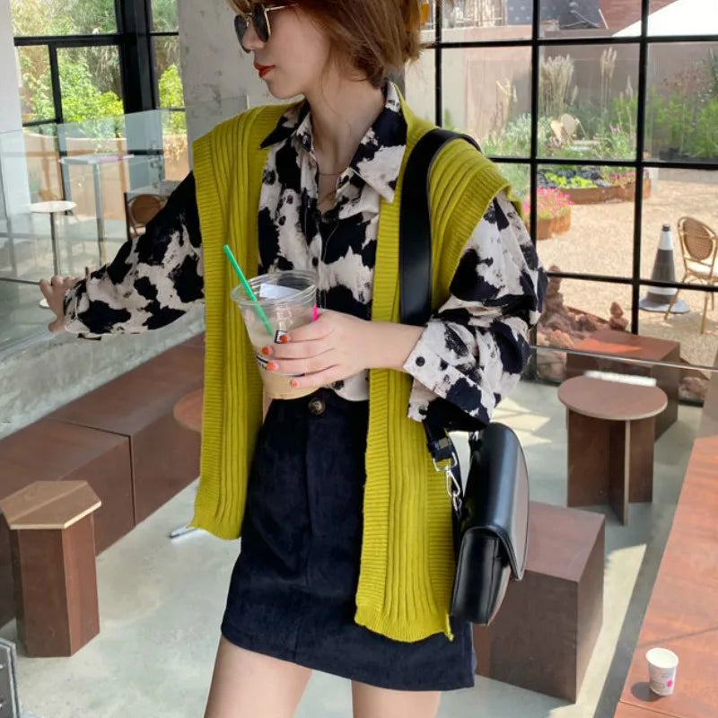 Women Shirts Turn-down Collar Fashion Long Sleeve Tops Printed Casual Retro Korean Style Street Wear Loose Simple High Quality