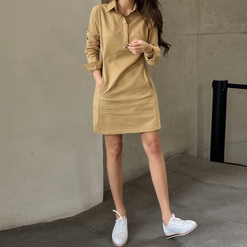 VONDA Women Dress Summer Elegant Long Sleeve Solid Color Shirt Sundress 2024 Casual Loose Buttons Pockets Short Mini Vestidos