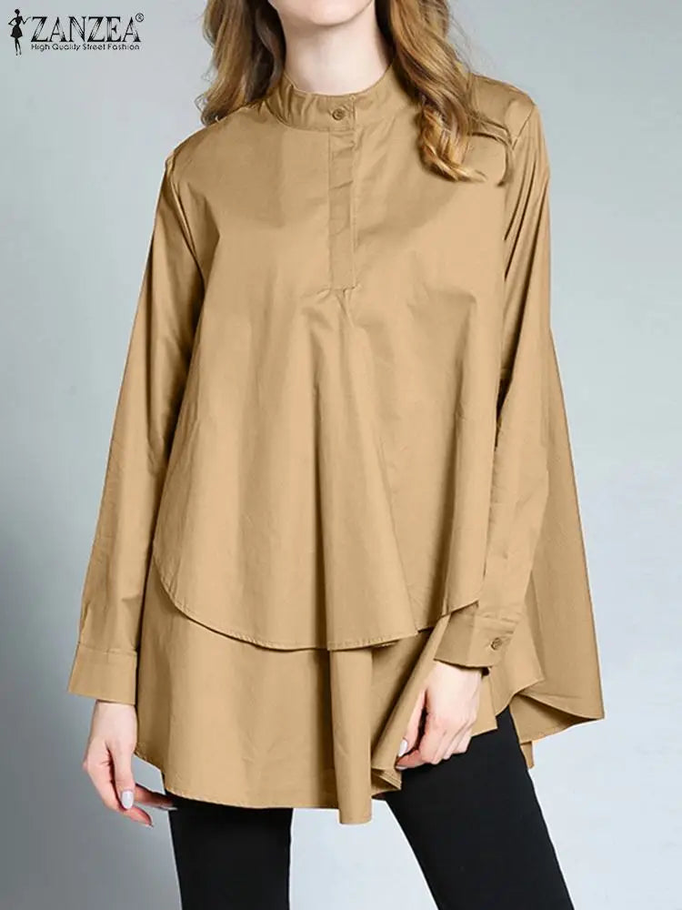 Autumn Solid Full Sleeve Shirts Oversized Women Blouses All Match Irregular Hem Blusas ZANZEA Female Holiday Work Tops Oversized