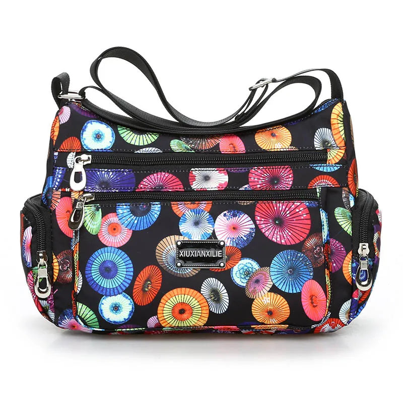 Fashion Floral Pattern Women Messenger Bag High Quality Durable Nylon Shoulder Bag Flower Pattern Multi-pockets Women Handbag