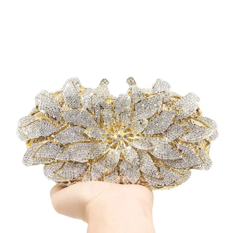 Boutique De FGG (in Stock) Crystal Women Floral Evening Clutches Handbag Wedding Party Flower Bridal Rhinestone Clutch Bag