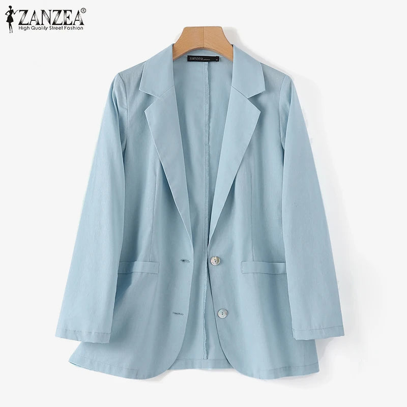 ZANZEA Fashion OL Work Blazer Long Sleeve Lapel Neck Shirt Woman Elegant Solid Color Outwear Female Vintage Button Jackets 2023