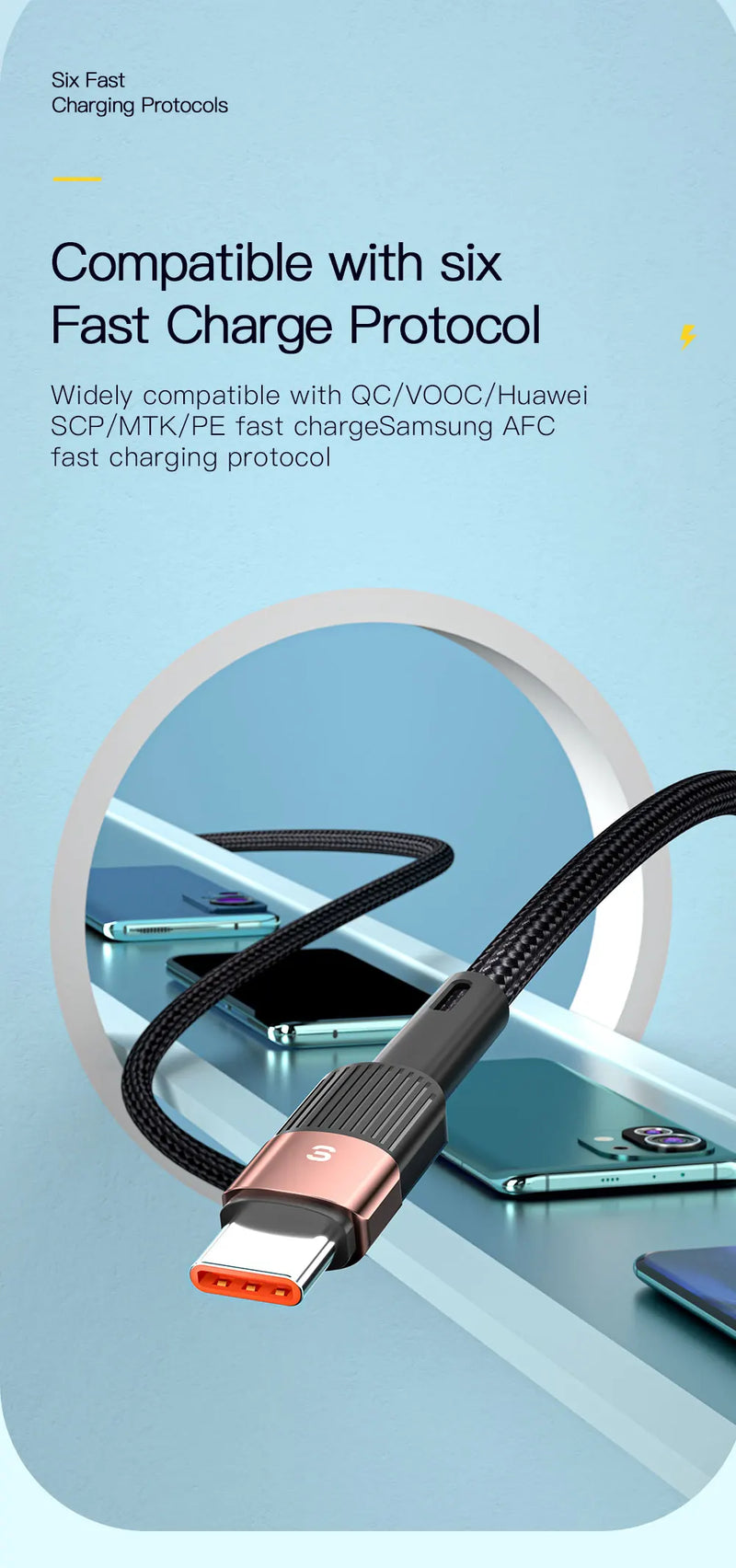 Essager 7A USB Type C Cable For Realme Huawei P30 Pro 66W Fast Charging Wire USB-C Charger Data Cord For Samsung Oneplus Poco F3