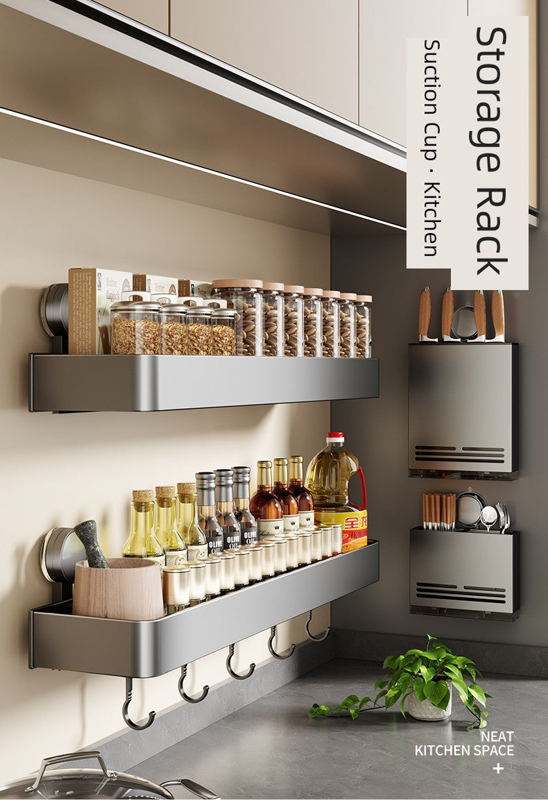 Suction Cup Punch-Free Wall Condiment Hook Rack