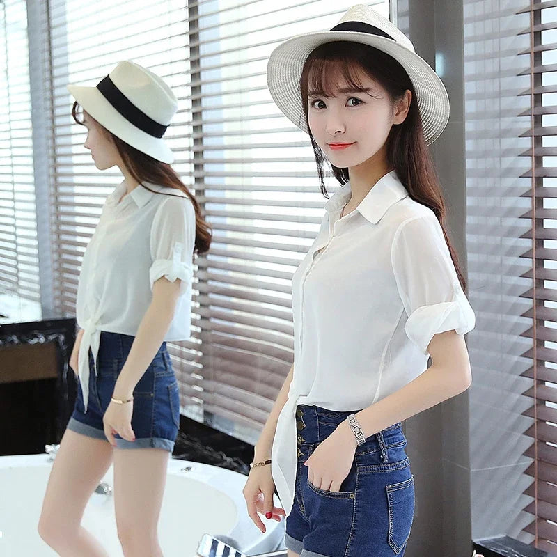 2024 Summer Half Sleeve Buttoned Up Shirt Women's Coat Female Sun Protection All-match Thin Short Sleeve Chiffon Cardigan 13556