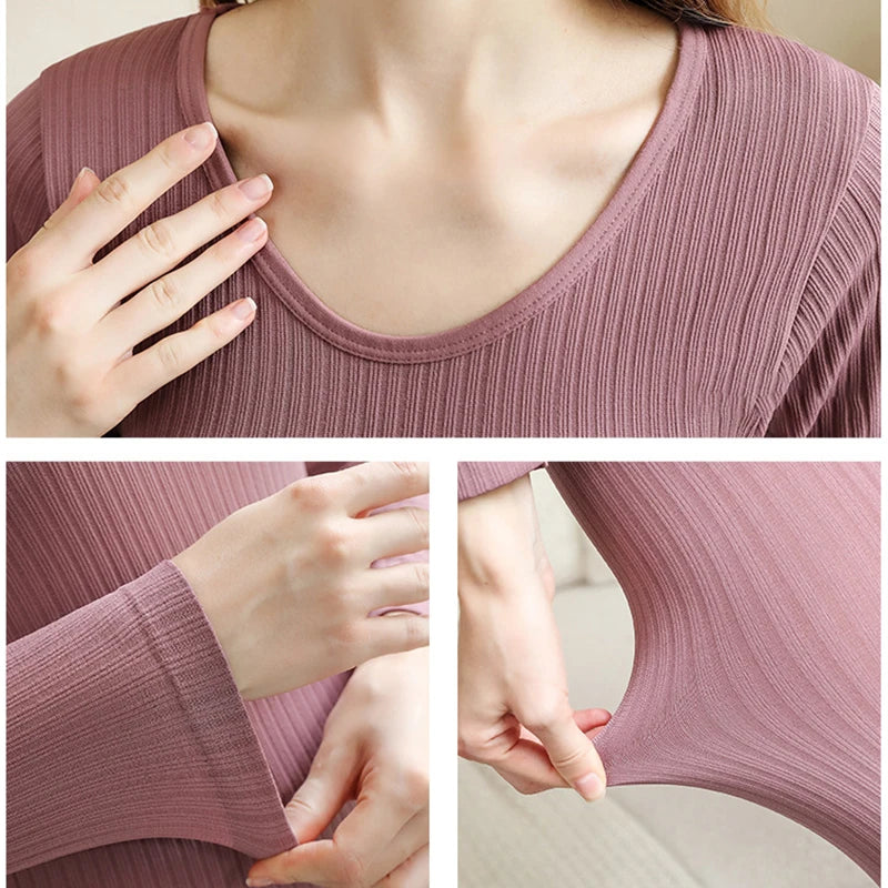 Warm Thermal Underwear Sexy Ladies Intimates Long Johns Women Shaped Sets Female Middle Collar Thermal Shaping Clothes