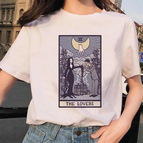 Women's Tarot Card Flower Funny Time Ladies Cartoon Fashion Short Sleeve Summer Printed T-shirt Women's T-shirt Top Pattern.