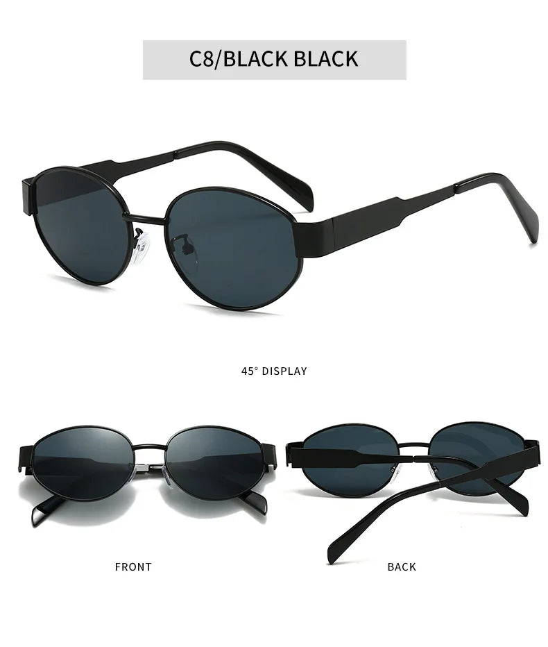 Trendy Oval Sunglasses for Women 2024 Luxury Brand Designer Metal Frame Sun Glasses Ladies Classic Vintage Round Shades Unisex