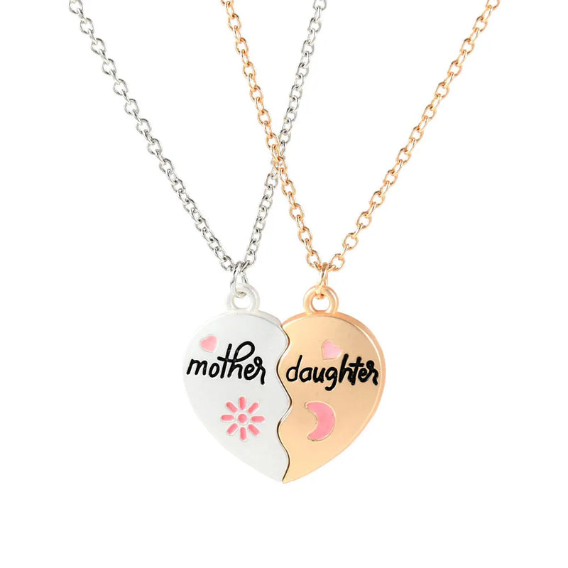 Lovecryst 2Pcs/set Heart-shaped Letter Mother and Son or Daughter Mother's Day Necklace for Love Parent Child Jewelry Gifts