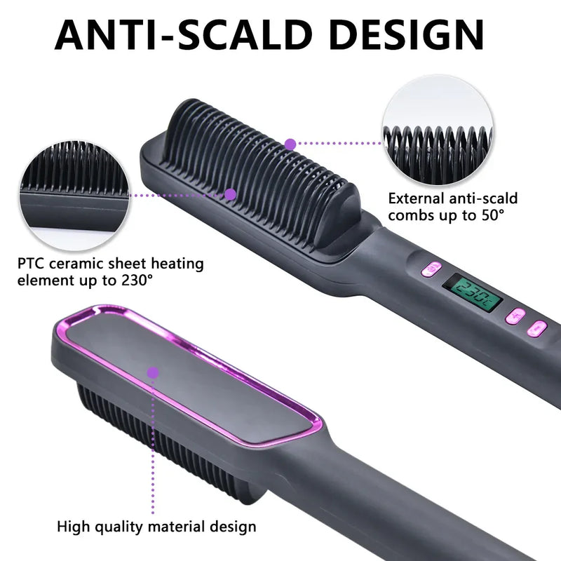 Electric Multifunctional Straight Hair Straightener Comb Hot Comb Negative Ion Anti-Scalding Styling Tool Straightening Brush