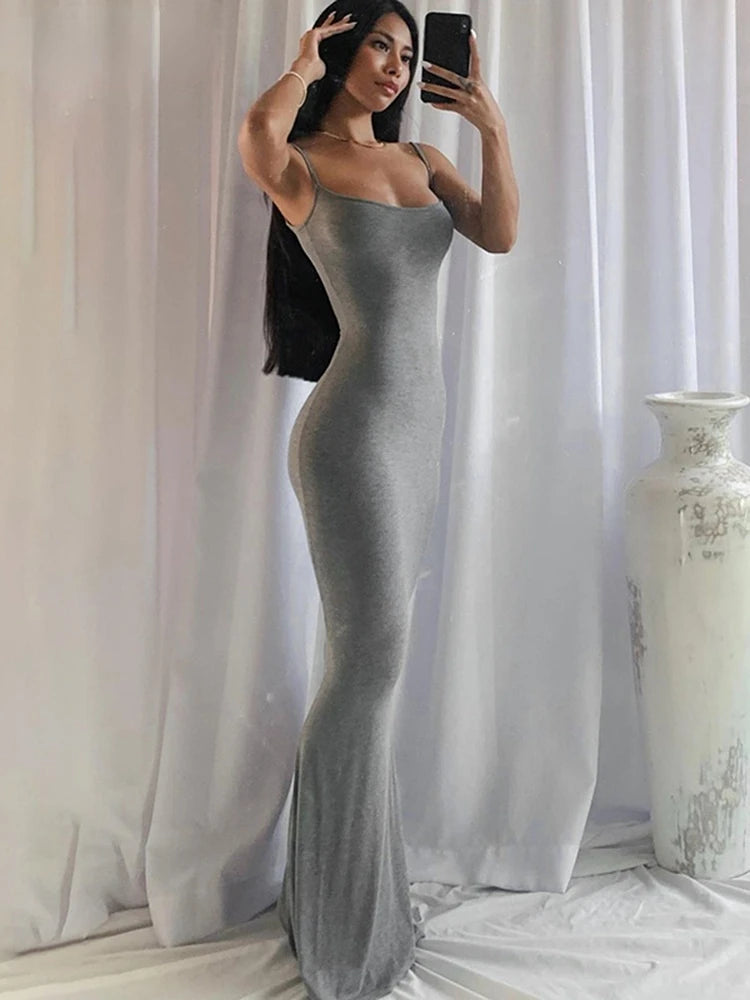 Women Backless Sexy Maxi Dress 2022 Spring Satin Slip Sleeveless Slim Party Concise платье Female Bodycon Dress Elegant Clothing