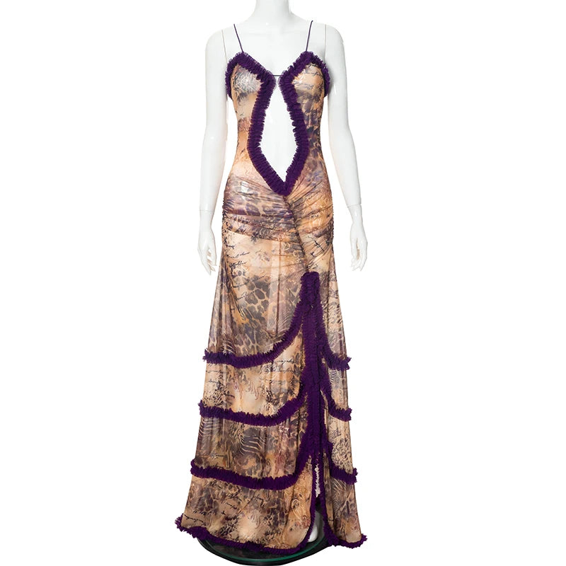 CUTENOVA Women Noble Furry Halter Sleeveless Hollow Dress Camisole Shrunk Split Wave Cut Dress Luxury Prom Occasion Evening Gown