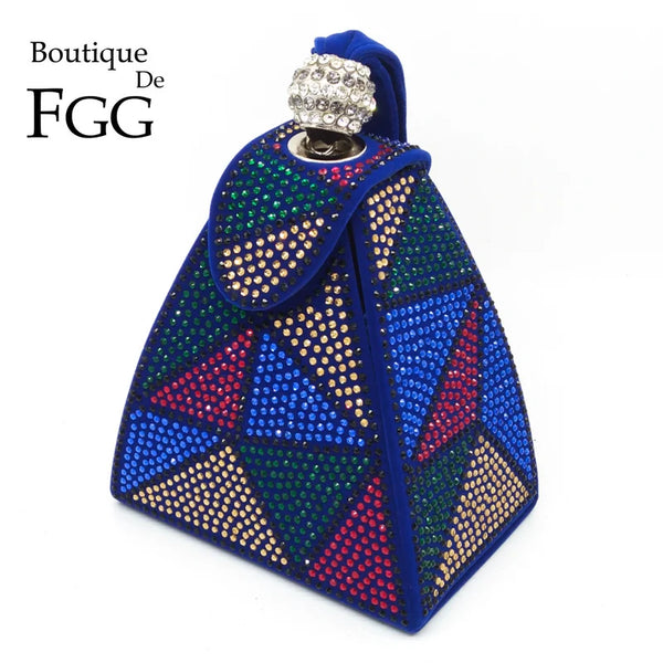 Boutique De FGG Pyramid Day Clutches Women Crystal Evening Purses and Handbags Party Dinner Rhinestone Clutch Handbags