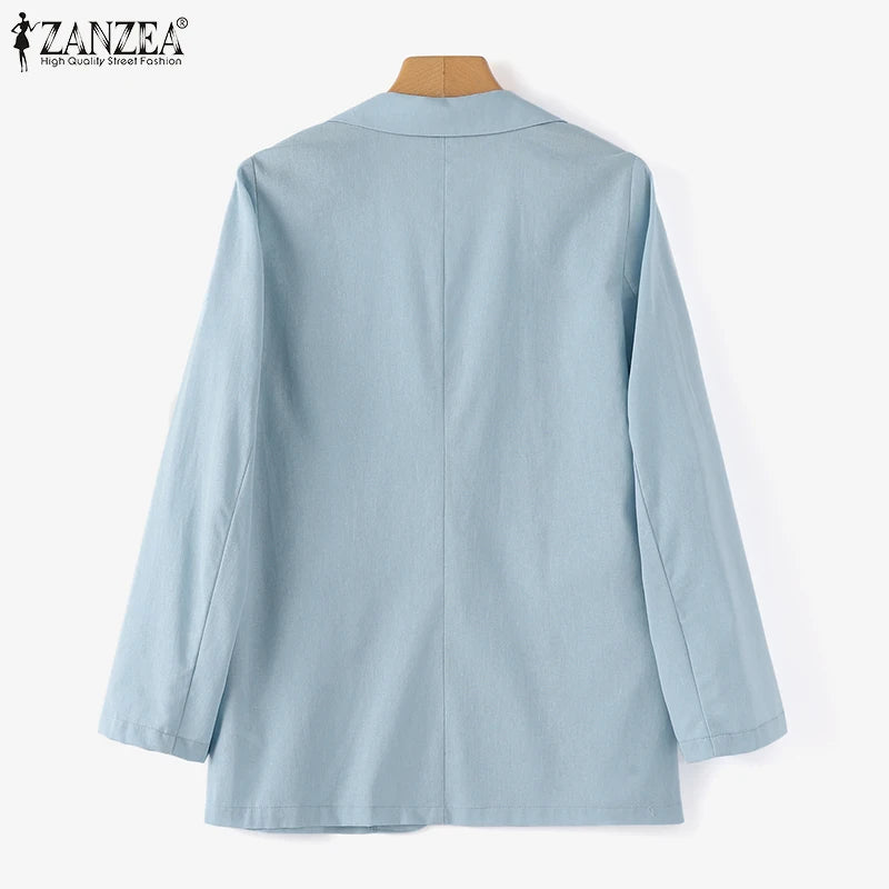 ZANZEA Fashion OL Work Blazer Long Sleeve Lapel Neck Shirt Woman Elegant Solid Color Outwear Female Vintage Button Jackets 2023