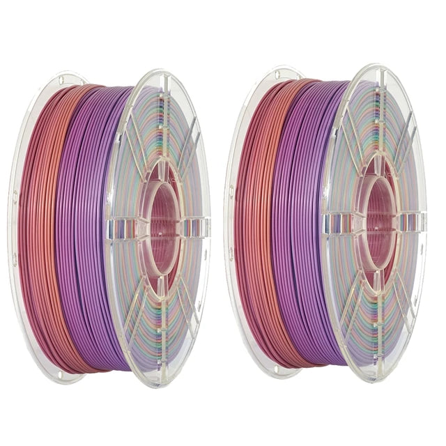 KINGROON Silk PLA Plastic 1kg 1.75mm, New Multicolor Gradient 3D Printer Filament Rainbow PLA Color Chnage, Transparent Spool
