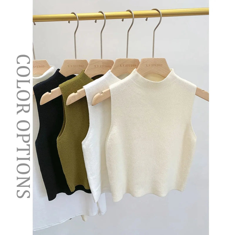 Women Knitted Tank Top Summer Fall Slim Sweater Short Sleeveless Solid Spring Autumn Sweaters Pullovers