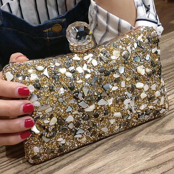 YYW Diamonds Beads Bag 2024 Evening Clutch Purse Women Fashion Chain Shoulder Bags Female Elegant Wedding Party Clutches Pouch