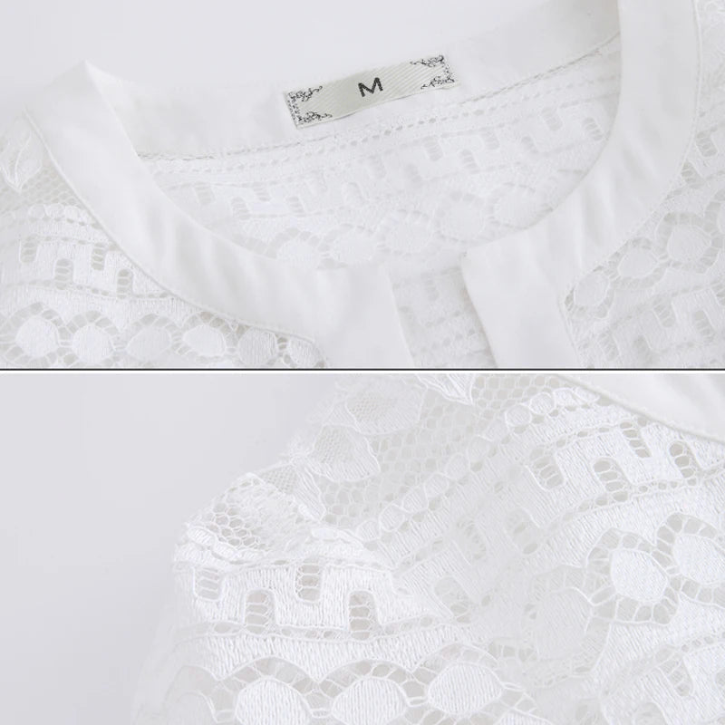 Women Clothing 2023 Ladies White Lace Blouse Summer Cardigan Black White Crochet Sexy Female Blouses Women Tops Blusas 883F