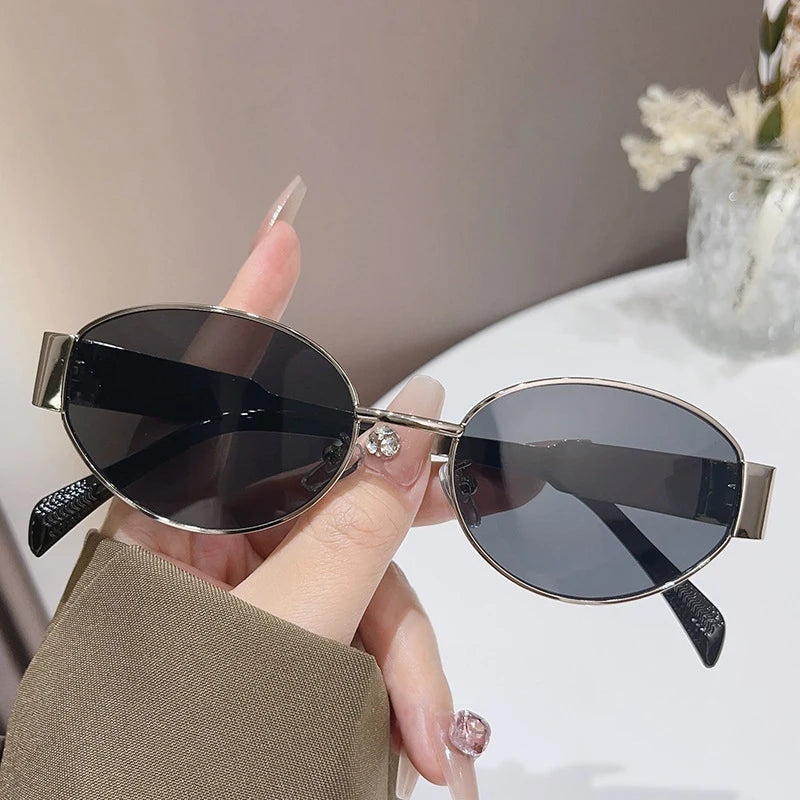 Trendy Oval Sunglasses for Women 2024 Luxury Brand Designer Metal Frame Sun Glasses Ladies Classic Vintage Round Shades Unisex