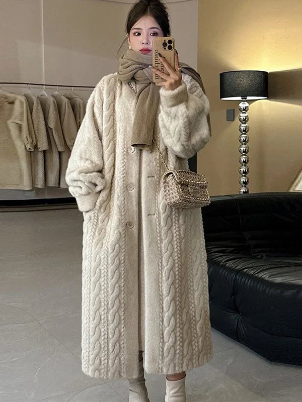 Thicken Knit Loose Coat Women Full Sleeve Single Breasted Fashion Female Cardigan Winter Warm Long Cardigan Chic Lady Outerwear