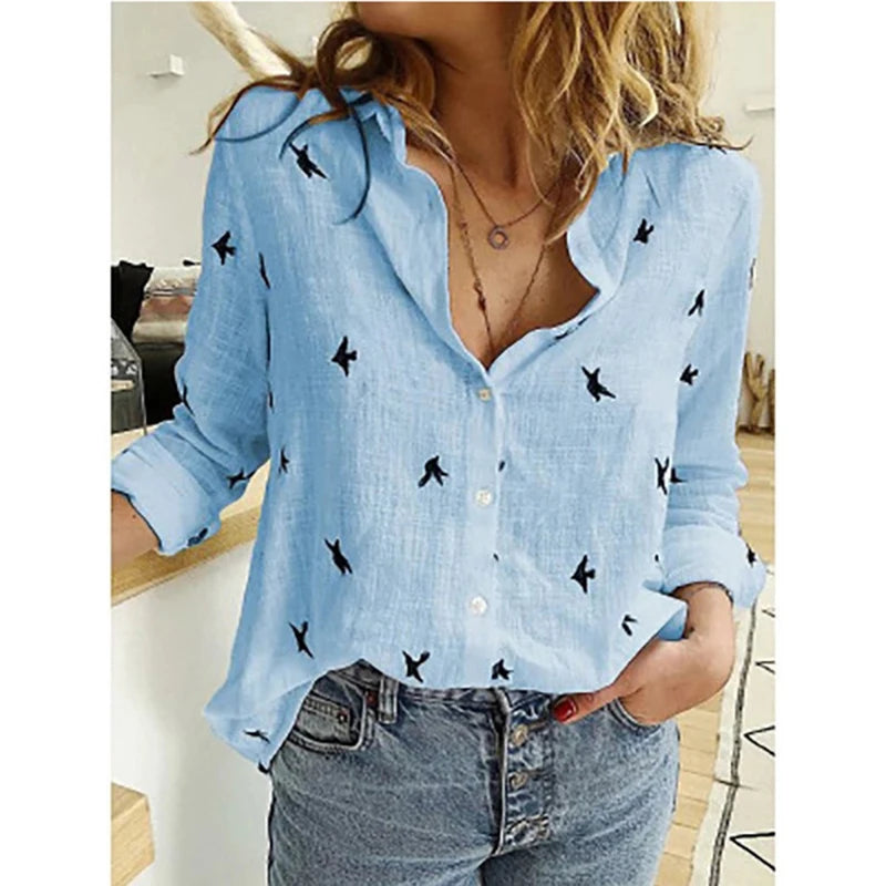 Summer Women Shirts Spring Cotton Linen Shirts Casual Solid Button Lapel Blouses Long Sleeve Loose Elegant Tops Tunic Blusas