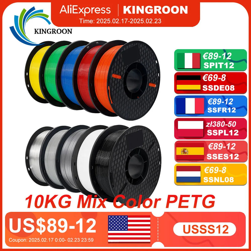 10KG 1.75mm PETG Filament Tangle-Free, High Quality 3D Printing Eco-friendly Plastic Consumables 22LBS, vacuum packaging 3D Prin