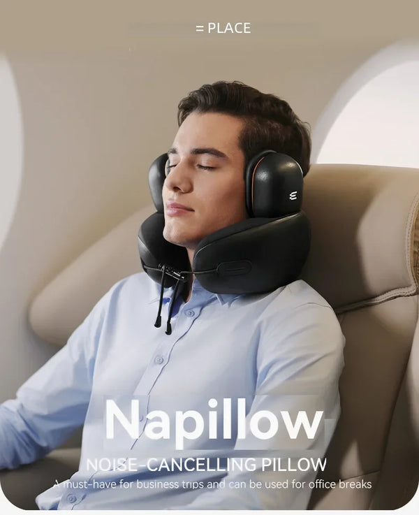 Travel Pillow U-shaped Neck Pillow Noise Cancelling Memory Foam Support Breathable Skin-friendly Fabric Detachable Earmuffs