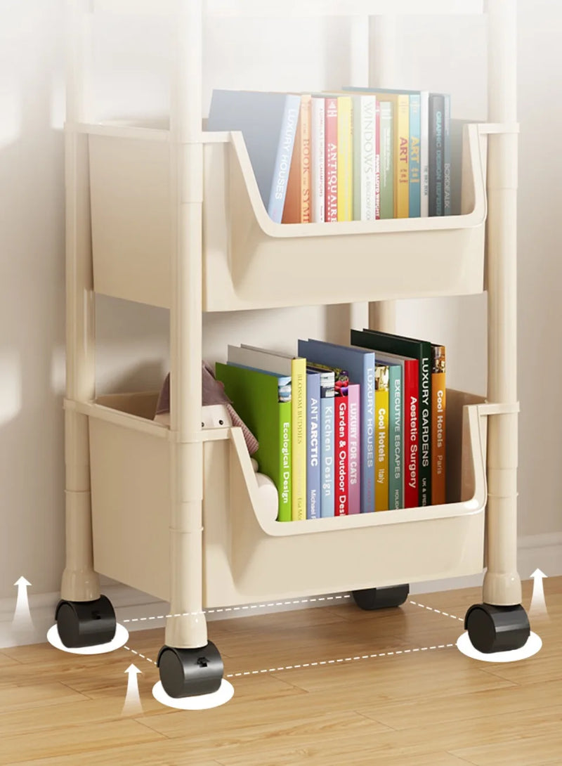 Trolley Bookshelf Portable Creative Kitchen Storage Rack Living Room Mobile Display Cabinet Corner Movable Bookshelf With Wheels