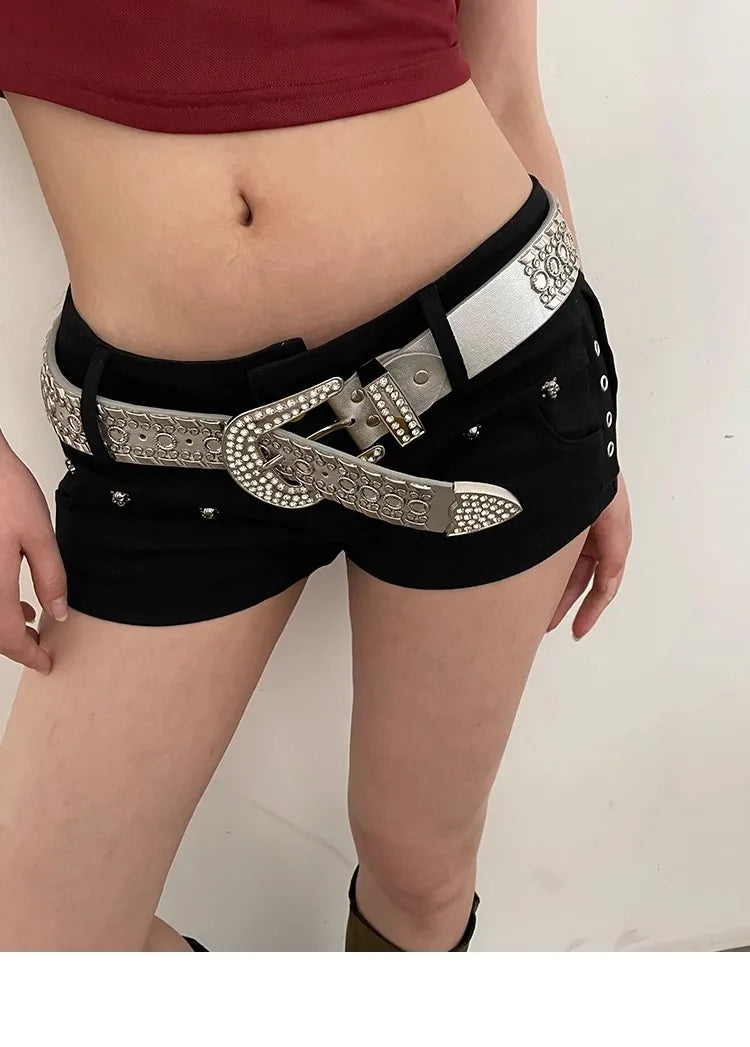 Y2K N Niche Personality Spice Broad Belt Female Adornment 2024 New Style Rhinestone With Pants Fashion Belt