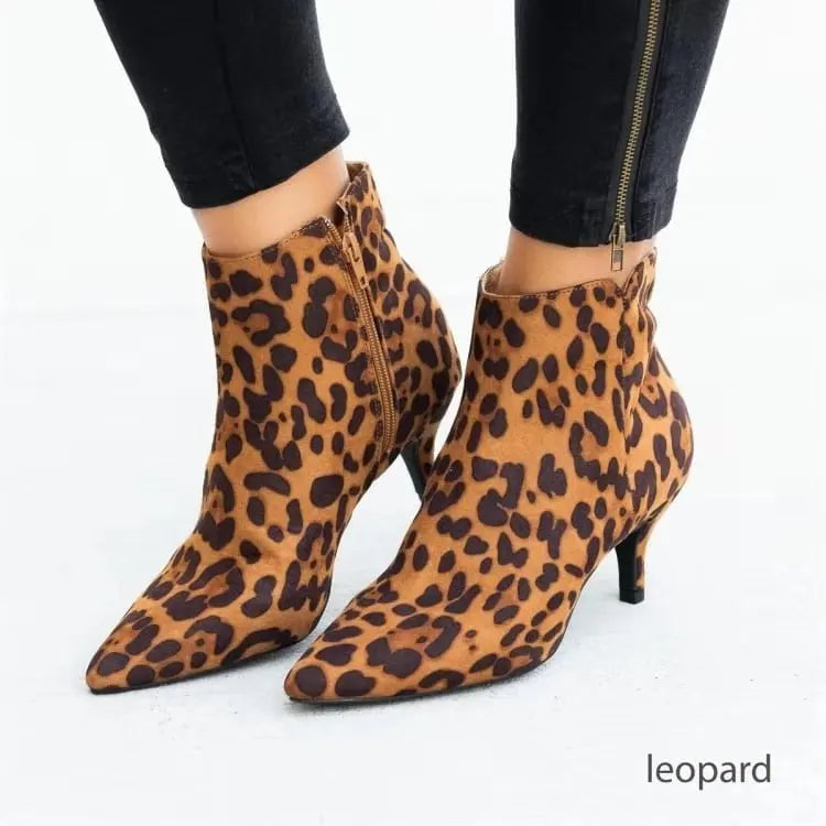 NEW Women's Ankle Boots Leopard Women Pointed Toe Ladies Chunky High heel Female Shoes Woman Footwear Plus Size 35-43 Snake rtg5