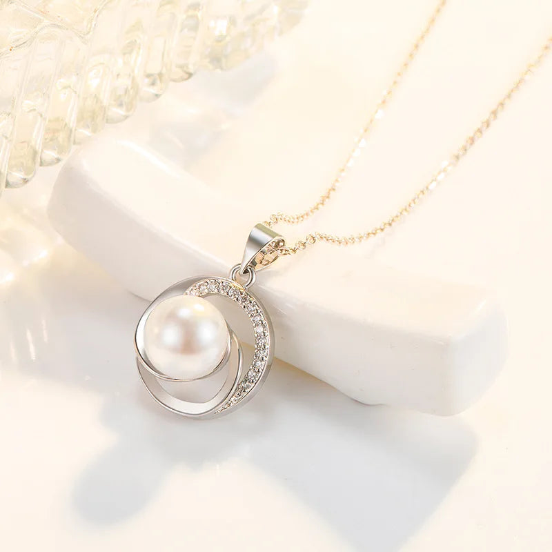 HuiSept Silver 925 Necklace Jewelry with Freshwater Pearl Zircon Gemstones Pendant Fashion Ornaments for Women Wedding Wholesale