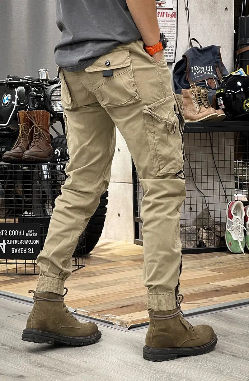 Military Tactical Cargo Pants Mens Army Casual Trousers Zipper Multi-Pocket Cotton Joggers Fashion Khaki Black Plus Size Elastic