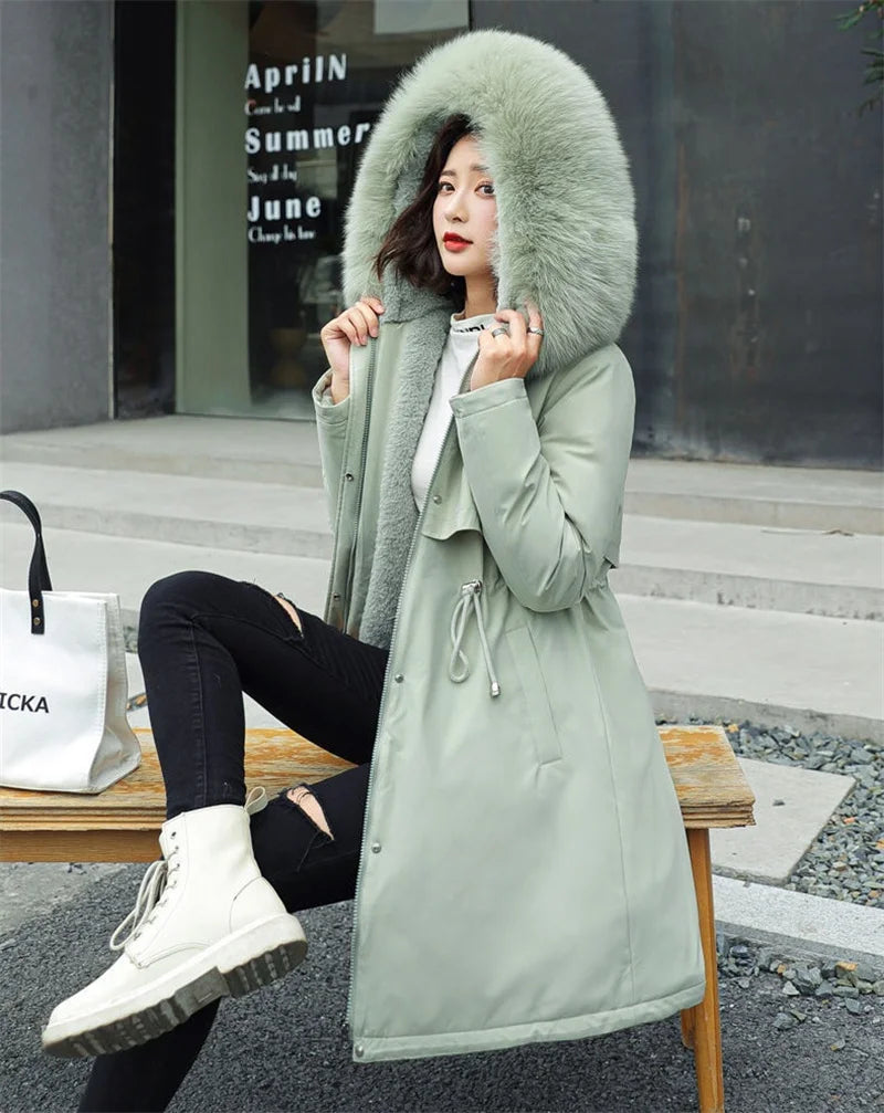 Winter Jacket 2023 New Women Parka Clothes Long Coat Wool Liner Hooded Jacket Fur Collar Thick Warm Snow Wear Padded Parka 6XL